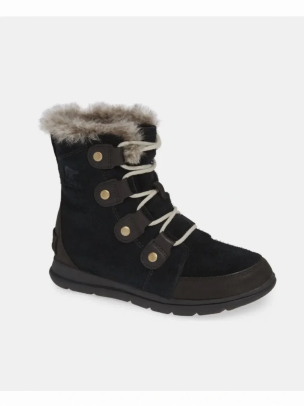 Sorel Black Suede Lace-Up Winter Boot with Faux Fur Trim